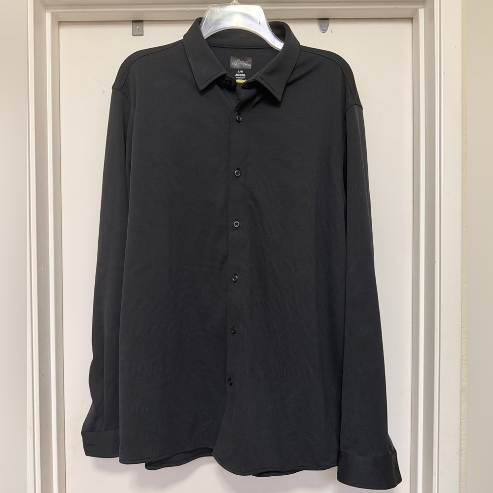 Greg Norman black, long sleeve, polyester button-up - size L